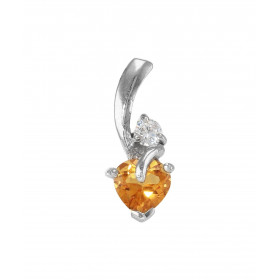 Pendentif Argent 925 Rhodié Citrine Coeur et Oxyde. Motif serti d'une Citrine en forme de coeur de 6x6mm et d'un oxyde ron...