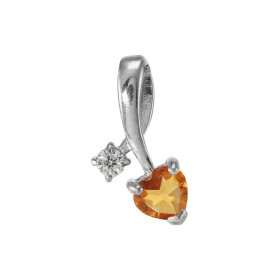 Pendentif Argent 925 Rhodié Citrine Coeur et Oxyde