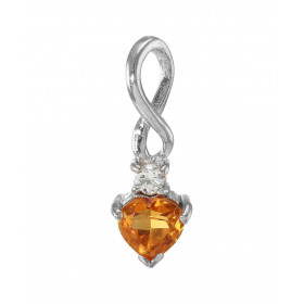 Pendentif Argent 925 Rhodié Citrine Coeur Oxyde Motif serti une Citrine forme coeur 6x6mm d un oxyde rond 2.5mm diamètre L...
