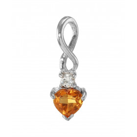 Pendentif Argent 925 Rhodié Citrine Coeur et Oxyde