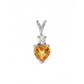 Pendentif Argent 925 Rhodié Citrine Coeur Oxyde Motif serti d une Citrine forme coeur 6x6mm d un oxyde rond 3mm diamètre L...