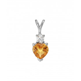 Pendentif Argent 925 Rhodié Citrine Coeur et Oxyde. Motif serti d'une Citrine en forme de coeur de 6x6mm et d'un oxyde ron...