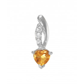 Pendentif Argent 925 Rhodié Citrine Coeur et Oxydes. Motif serti d'une Citrine en forme de coeur de 6x6mm et de 3 oxydes r...