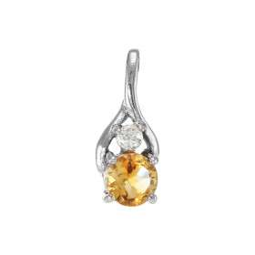 Pendentif Argent 925 Rhodié Citrine et Oxyde. Motif serti d'une Citrine ronde de 6mm et d'un oxyde rond de 3mm de diamètre...