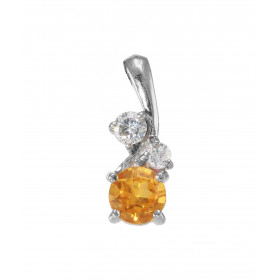 Pendentif Argent 925 Rhodié Citrine et Oxydes. Motif serti d'une Citrine ronde de 6mm et de 2 oxydes ronds de 3 et 3.5mm. ...