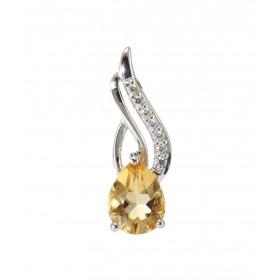 Pendentif Argent 925 Rhodié Citrine Poire 8x6mm et Oxydes. Motif moderne avec un pavage de 7 oxydes de 1mm. La pierre cent...