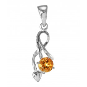 Pendentif Argent 925 Rhodié Citrine Ronde 5mm