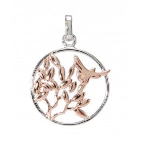 Pendentif Argent 925 Rhodié et Rosé  Arbre et Oiseau