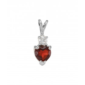 Pendentif Argent 925 Rhodié Grenat Coeur et Oxyde