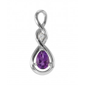 Pendentif Argent 925 Rhodié Signe Infini Améthyste poire et Oxyde de Zirconium