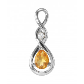 Pendentif Argent 925 Rhodié Signe Infini Citrine poire et Oxyde de Zirconium. Motif composé d'un signe infini doublé dans ...