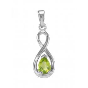 Pendentif Argent 925 Rhodié Signe Infini Péridot poire 7x5mm Motif composé d un signe infini dans lequel est sertie une pi...