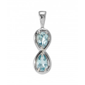 Pendentif Argent 925 Rhodié Signe Infini et Topazes bleues traitées