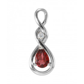 Pendentif Argent 925 Rhodié Signe Infini Grenat poire Oxyde Zirconium Motif composé d un signe infini doublé dans lequel s...