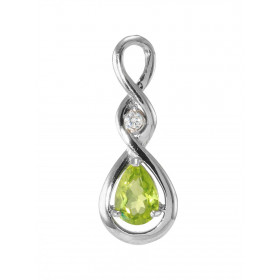 Pendentif Argent 925 Rhodié Signe Infini Péridot poire et Oxyde de Zirconium