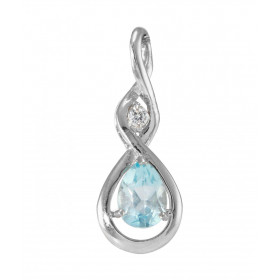 Pendentif Argent 925 Rhodié Signe Infini Topaze bleue traitée poire et Oxyde de Zirconium