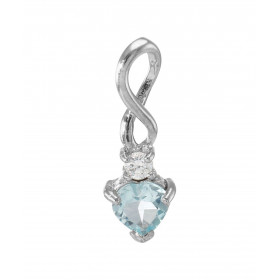 Pendentif Argent 925 Rhodié Topaze bleue traitée Coeur et Oxyde. Motif serti une Topaze bleue traitée en forme de coeur de...