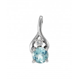Pendentif Argent 925 Rhodié Topaze bleue traitée Oxyde Motif serti d une Topaze bleue traitée ronde 6mm d un oxyde rond 3m...