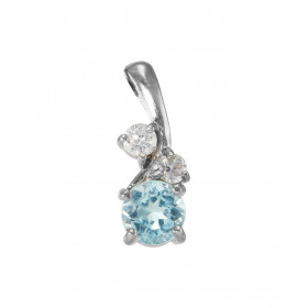 Pendentif Argent 925 Rhodié Topaze bleue traitée Oxydes Motif serti d une Topaze bleue traitée ronde 6mm 2 oxydes ronds 3 ...