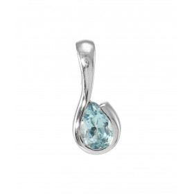 Pendentif Argent 925 Rhodié Topaze bleue traitée poire 7x5mm