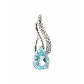 Pendentif Argent 925 Rhodié Topaze bleue traitée Poire 8x6mm Oxydes Motif moderne un pavage 7 oxydes 1mm La pierre central...
