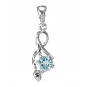 Pendentif Argent 925 Rhodié Topaze bleue traitée Ronde 5mm