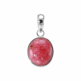 Pendentif Argent 925 Rhodonite Cabochon Ovale 14x12mm