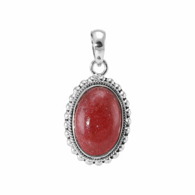 Pendentif Argent 925 Rhodonite Cabochon Ovale 18x12mm