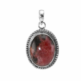 Pendentif Argent 925 Rhodonite Cabochon Ovale 20x15mm