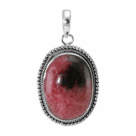 Pendentif Argent 925 Rhodonite Ovale 25x18mm. Motif ouvragé serti d'une pierre taille cabochon ovale de 25x18mm. Dimension...