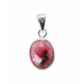 Pendentif Argent 925 Rhodonite Ovale facettée 11x9mm. Pierre ovale facettée de 9x7mm. Dimensions du pendentif (bélière inc...