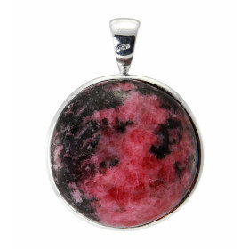 Pendentif Argent 925 Rhodonite Ronde 23mm. Pierre ronde taille cabochon de 23mm de diamètre. Dimensions du pendentif (béli...