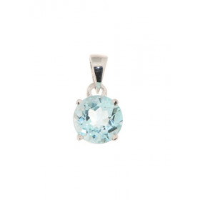 Pendentif Argent 925 Topaze Bleue Traitée Ronde 8mm