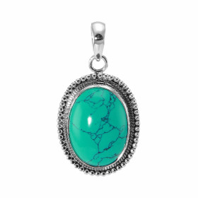 Pendentif Argent 925 Turquoise Reconstituée Cabochon Ovale 20x15mm