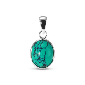 Pendentif Argent 925 Turquoise Reconstituée Ovale 10x8mm Cabochon Serti Clos Pendentif Argent 925 Turquoise Ce pendentif e...