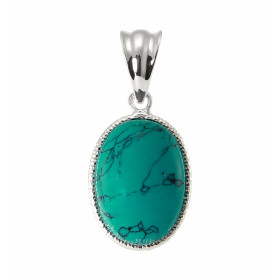 Pendentif Argent 925  Turquoise Reconstituée Ovale   19x13mm