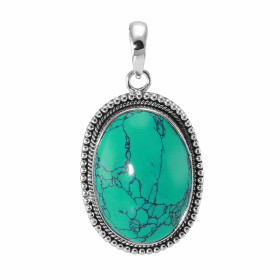 Pendentif Argent 925 Turquoise Reconstituée Ovale 25x18mm. Motif ouvragé serti d'une pierre taille cabochon ovale de 25x18...