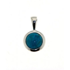 Pendentif Argent 925 Turquoise. Pierre ronde de 7mm de diamètre. Dimensions du pendentif (bélière incluse) : 16 x 9 mm. 