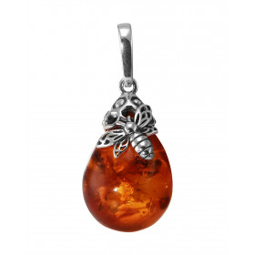 Pendentif argent abeille et ambre poire de 20x15mm