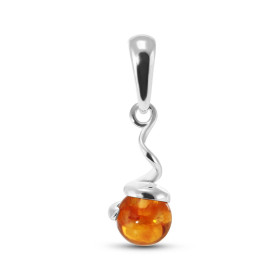 Pendentif argent 925 composé d une perle d ambre couleur cognac 8mm diamètre Largeur : 8mm Longueur totale (bélière inclus...