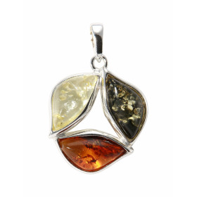 Pendentif Argent  Ambre Multicolore