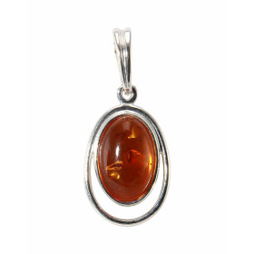 Pendentif Argent  Ambre Ovale 8x12mm