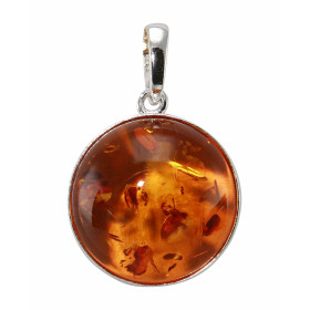 Pendentif Argent  Ambre Pierre Ronde 18mm