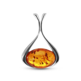 Pendentif argent 925 composé d une ambre couleur cognac ovale 10x14mm Largeur : 19mm Longueur : 27mm