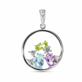 Pendentif Argent Améthyste, Péridot Topaze Bleue Motif Rond 18mm serti pierres formes tailles différentes Dimensions du pe...