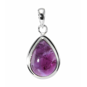 Pendentif Argent 925 Améthyste serti d une pierre forme poire 18x13mm, hauteur totale : 30mm