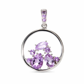 Pendentif Argent Améthyste Motif Rond 18mm serti pierres formes tailles différentes Dimensions du pendentif (bélière inclu...