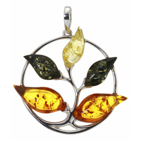 Pendentif Argent Arbre de Vie et Ambre Multicolore