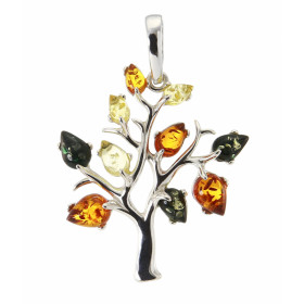 Pendentif Argent Arbre de Vie et Ambre Multicolore