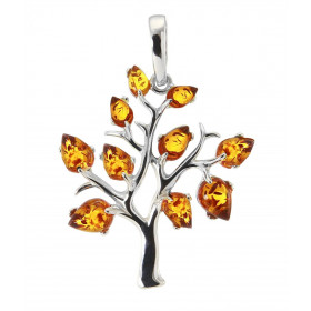 Pendentif Argent Arbre de Vie et Ambre